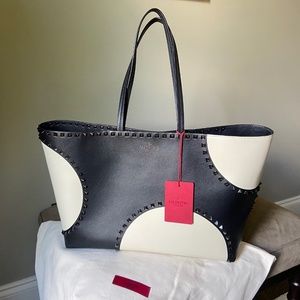 Valentino New Black & Cream Rockstud Leather Tote